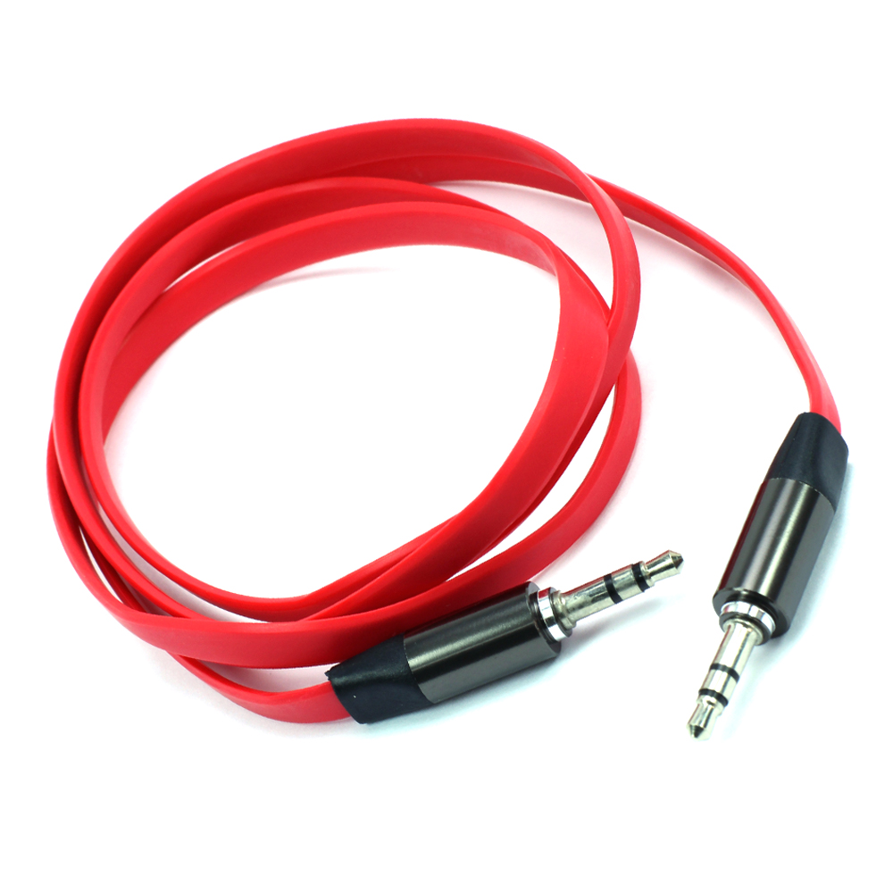 Auxiliary MUSIC Cable 3.5mm to 3.5mm Flat Wire Cable (Red)